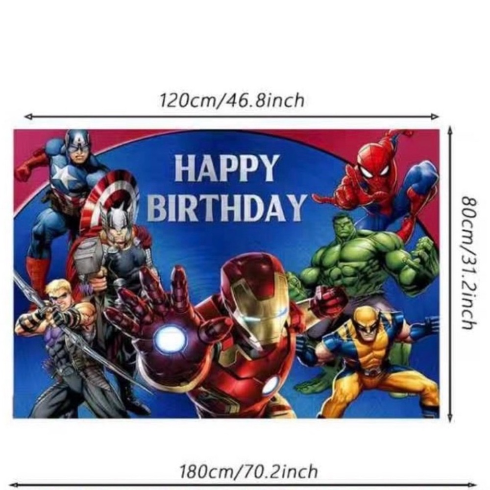Marvel Avengers Birthday Banner backdrop background cake topper party set